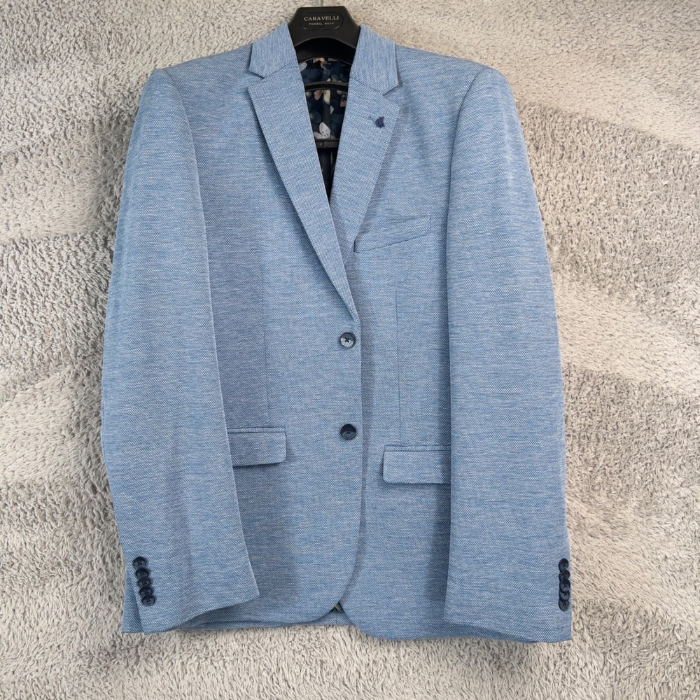 Soul of London Blazer Mens 42R Light Blue Textured Sport Coat Floral Lining NEW